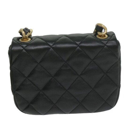 CHANEL Matelasse Turn Lock Chain Shoulder Bag Lamb Skin Black CC Auth ar11105AM - Picture 3 of 16